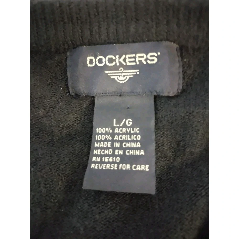 Dockers Sweater L Mens Norm Core Cabin Core Retro Streetwear Black V-Neck Knit